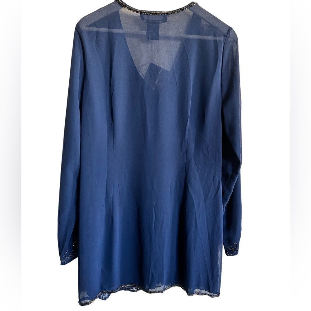NWT - Susan Graver Navy Long Sleeve Kimono Cardigan with Bead Detail - Size M - Picture 5 of 8